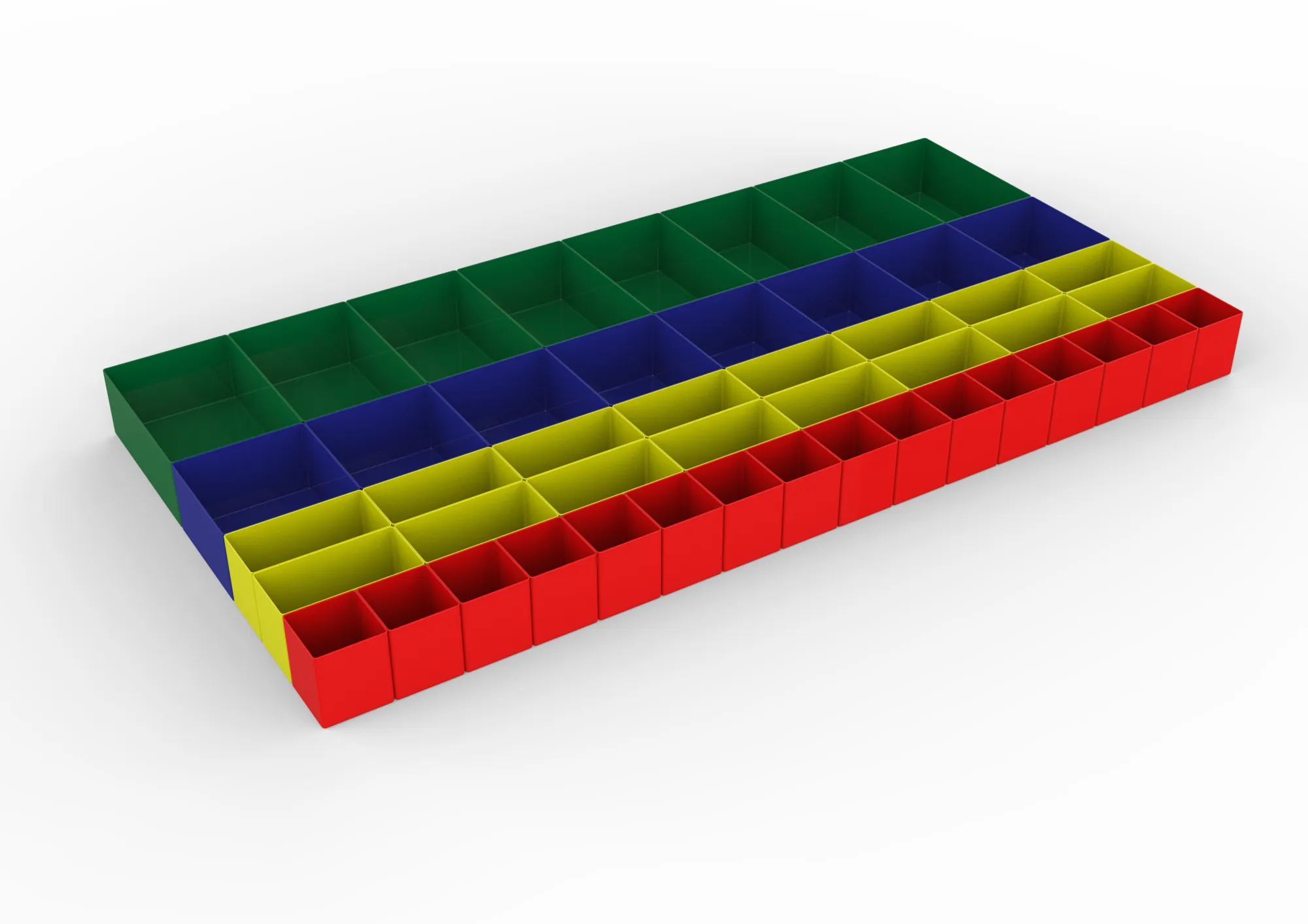 Drawer inset boxes - set 1 ( 16 pieces 1 red, 16 pieces 2 yellow, 8 pieces 3 blue and 8 pieces 4 green)