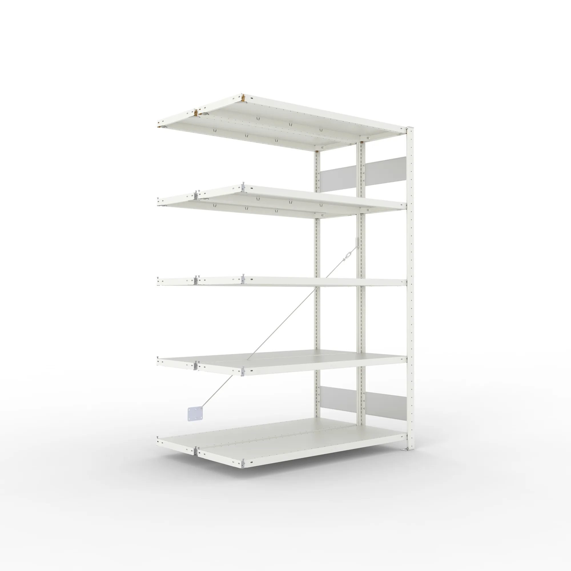 META CLIP S3 | Fachbodenregal | Doppel-Anbauregal | 2000 x 1300 x 400 mm | Fachlast 150 kg | 4+1 Ebenen | RAL 7035