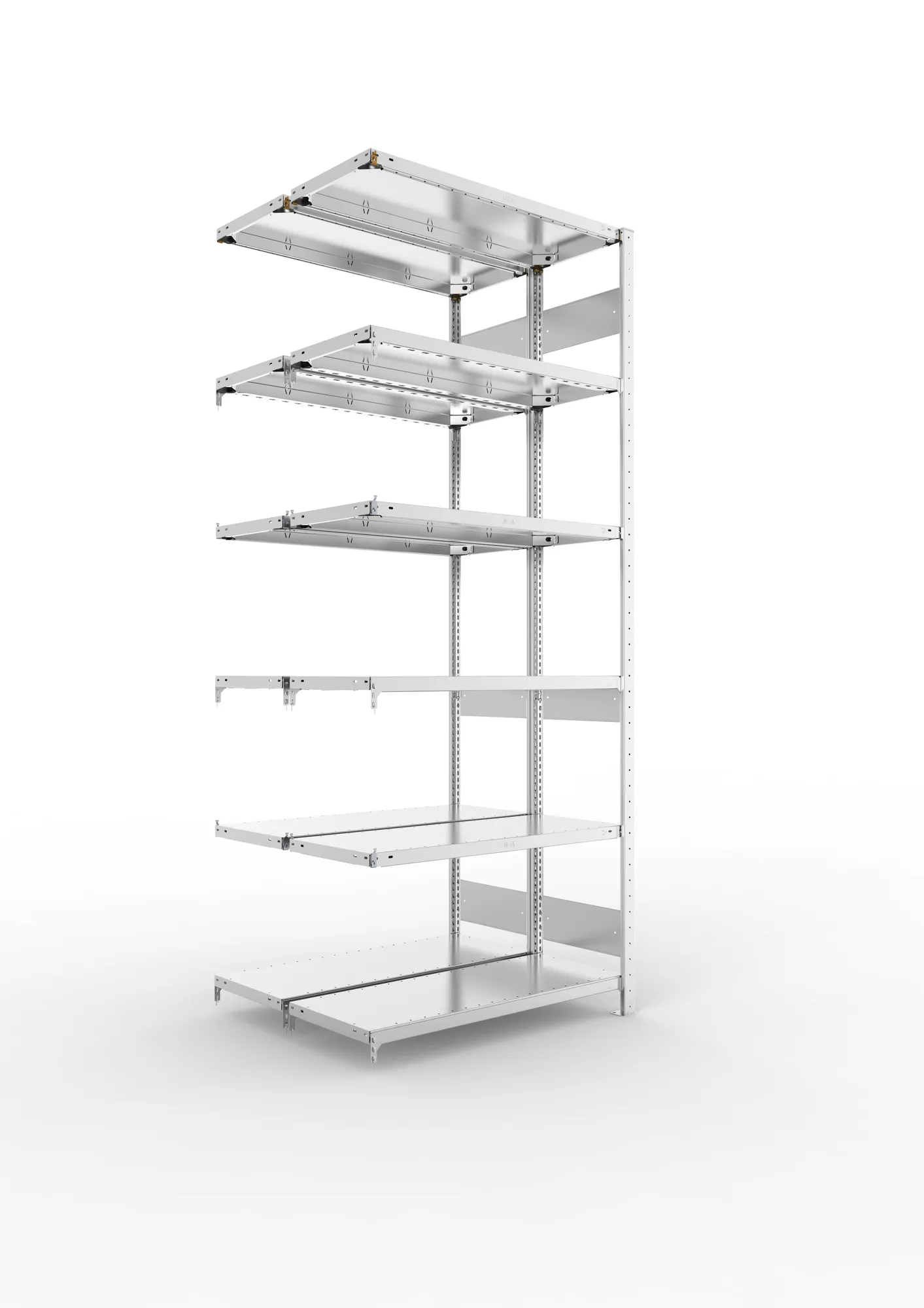 META CLIP S3 | Fachbodenregal | Doppel-Anbauregal | 2500 x 1000 x 400 mm | Fachlast 150 kg | 5+1 Ebenen | Längsriegel | verzinkt