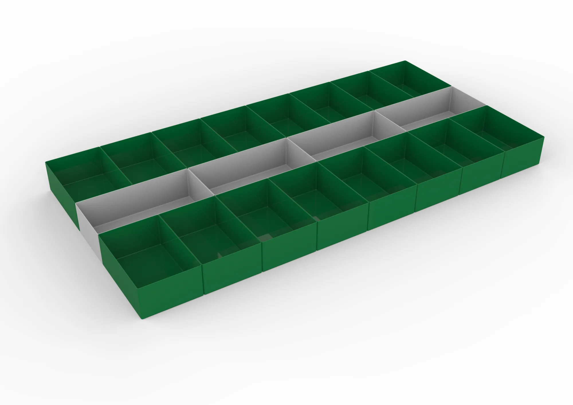Drawer inset boxes - set 2 ( 16 pieces green, 4 pieces grey )