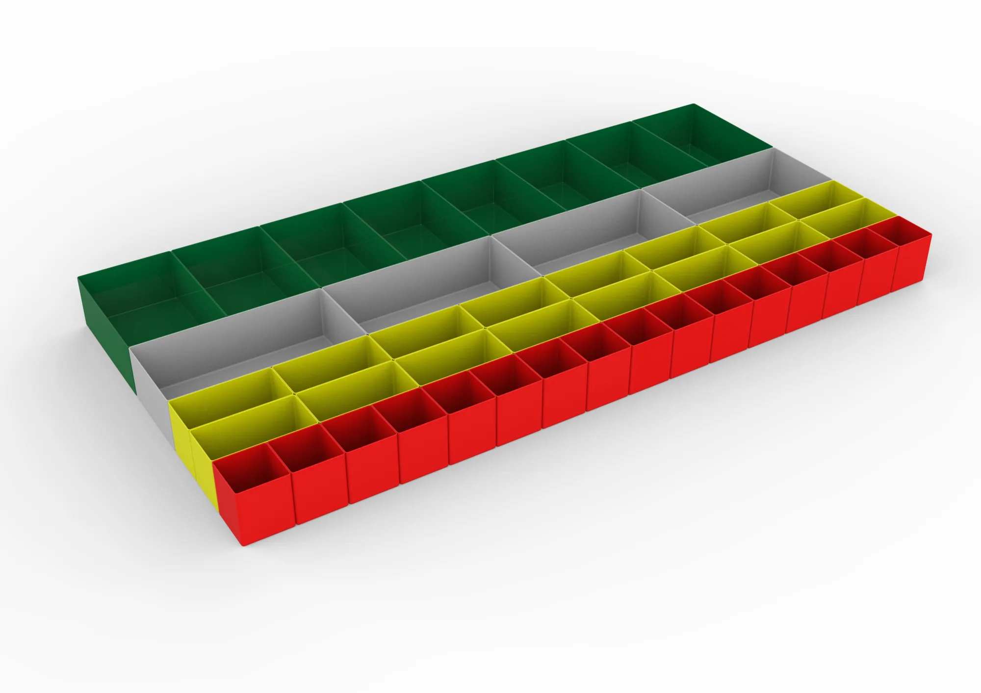 Drawer inset boxes - set 3 ( 8 pieces green, 4 pieces grey, 16 pieces yellow and 16 pieces red )