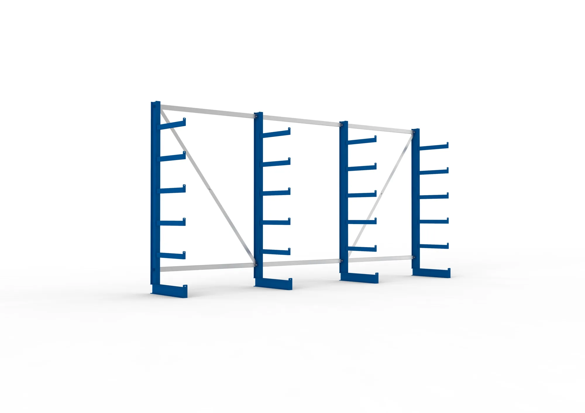 META ATLAS ST | Kragarmregal | 3 Felder | 2000 x 4050 x 500 mm | Armlast 200 kg | einseitig | 5+1 Ebenen | RAL 5010