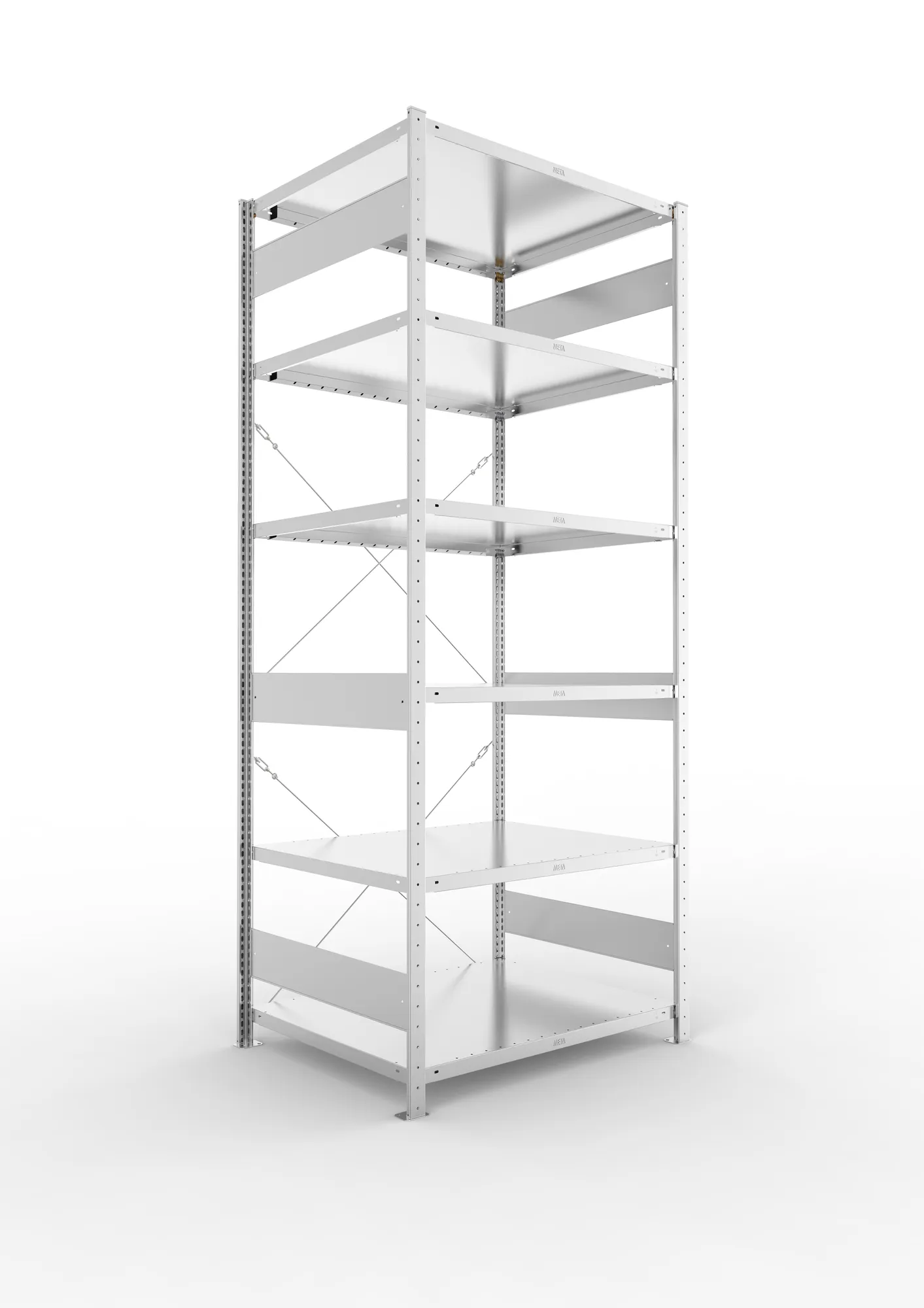 META CLIP | Fachbodenregal | Grundregal | 2500 x 1000 x 800 mm | Fachlast 230 kg | 5+1 Ebenen | verzinkt