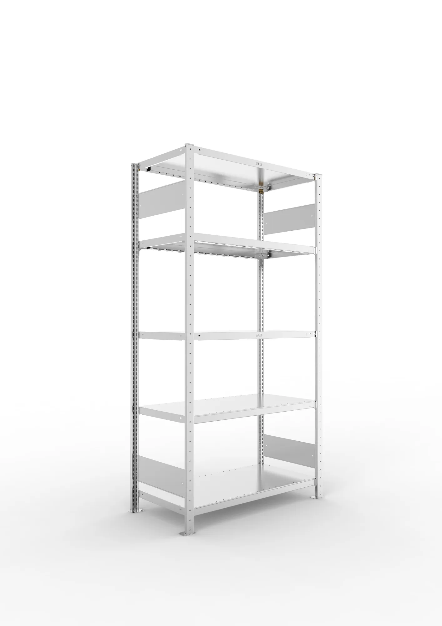 META CLIP S3 | Fachbodenregal | Grundregal | 2000 x 1000 x 500 mm | Fachlast 230 kg | 4+1 Ebenen | Längsriegel | verzinkt