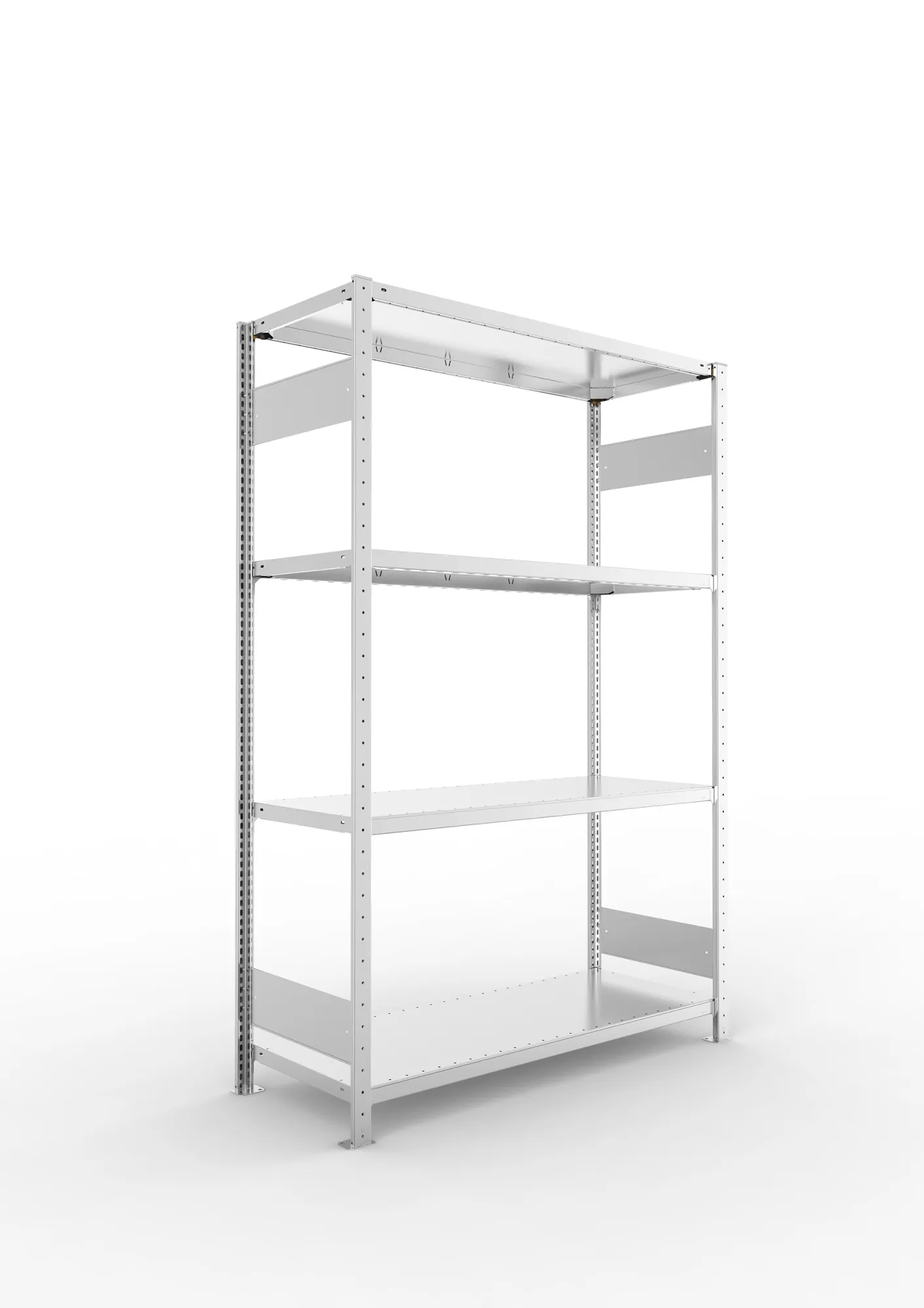 META CLIP S3 | Fachbodenregal | Grundregal | 2000 x 1300 x 500 mm | Fachlast 230 kg | 3+1 Ebenen | Längsriegel | verzinkt