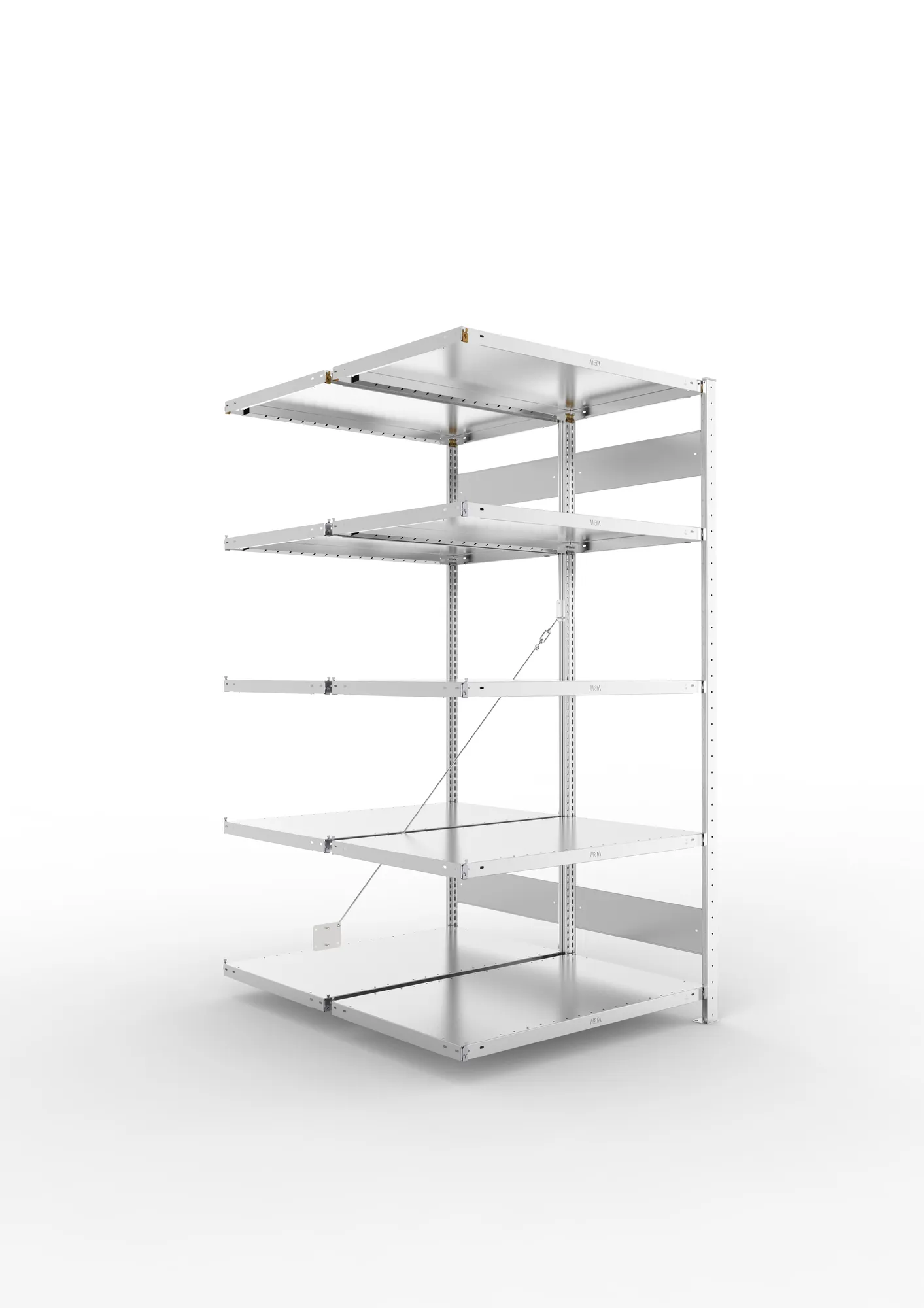 META CLIP | Fachbodenregal | Doppel-Anbauregal | 2000 x 1000 x 600 mm | Fachlast 230 kg | 4+1 Ebenen | verzinkt
