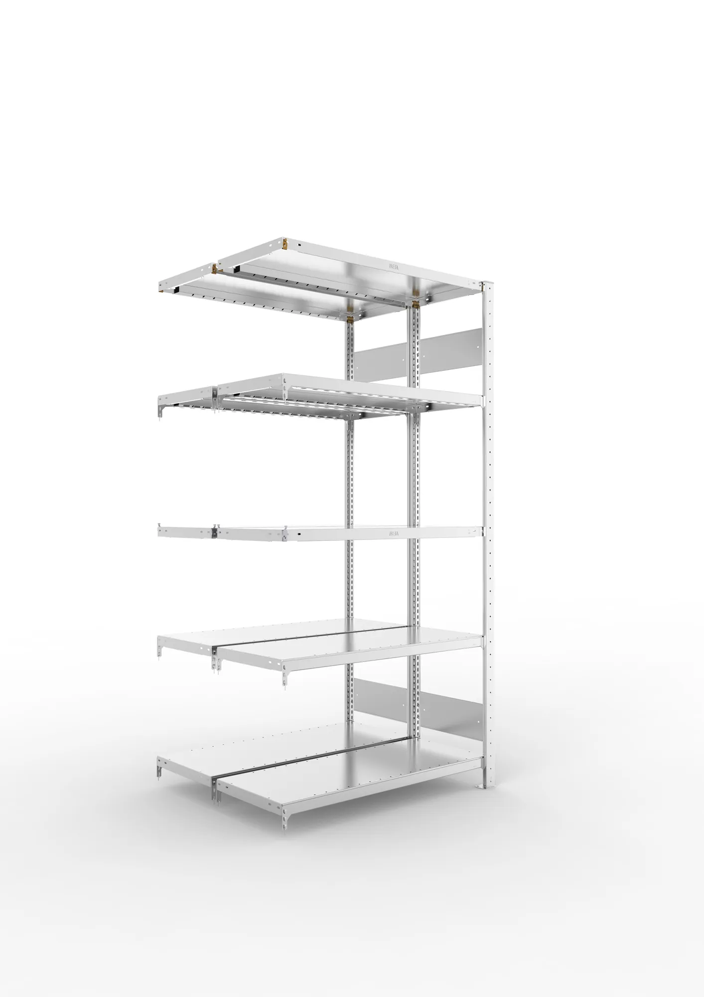 META CLIP S3 | Fachbodenregal | Doppel-Anbauregal | 2000 x 1000 x 400 mm | Fachlast 230 kg | 4+1 Ebenen | Längsriegel | verzinkt