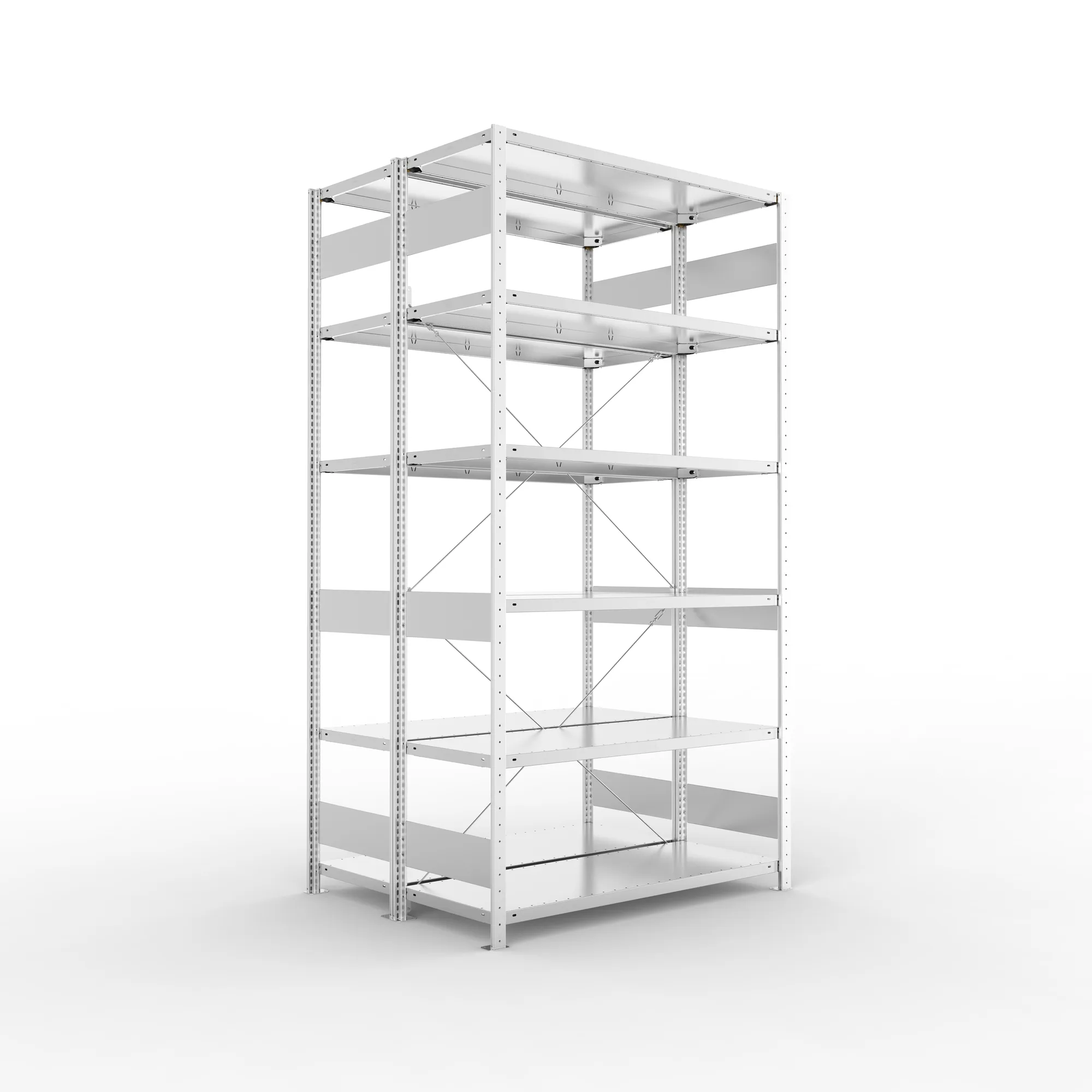 META CLIP S3 | Fachbodenregal | Doppel-Grundregal | 2500 x 1300 x 500 mm | Fachlast 150 kg | 5+1 Ebenen | verzinkt
