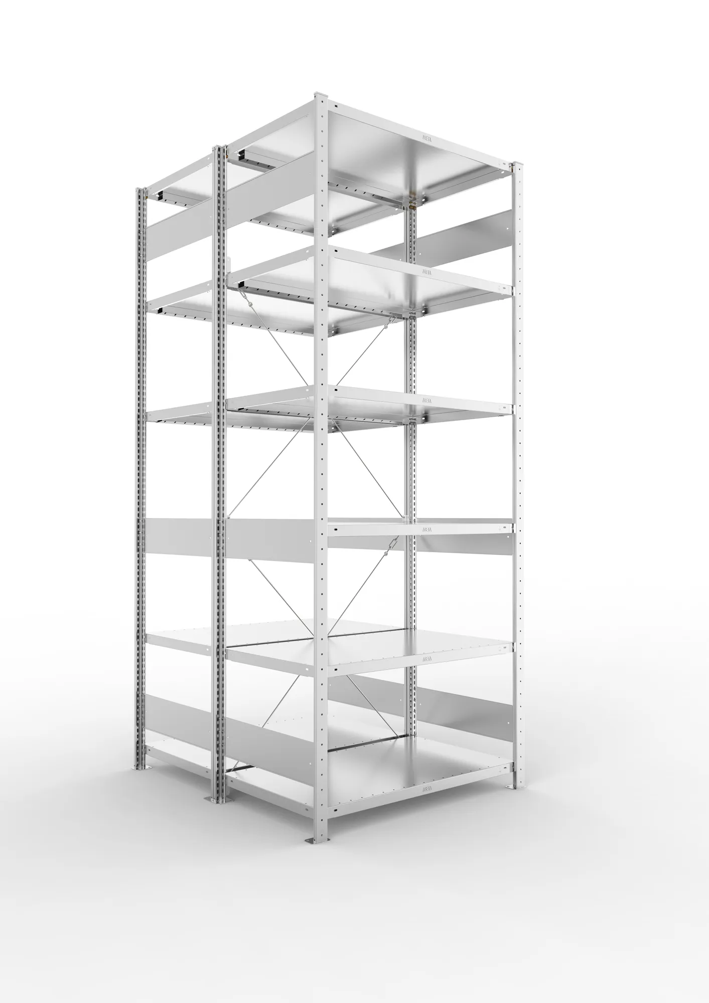 META CLIP S3 | Fachbodenregal | Doppel-Grundregal | 2500 x 1000 x 600 mm | Fachlast 230 kg | 5+1 Ebenen | verzinkt