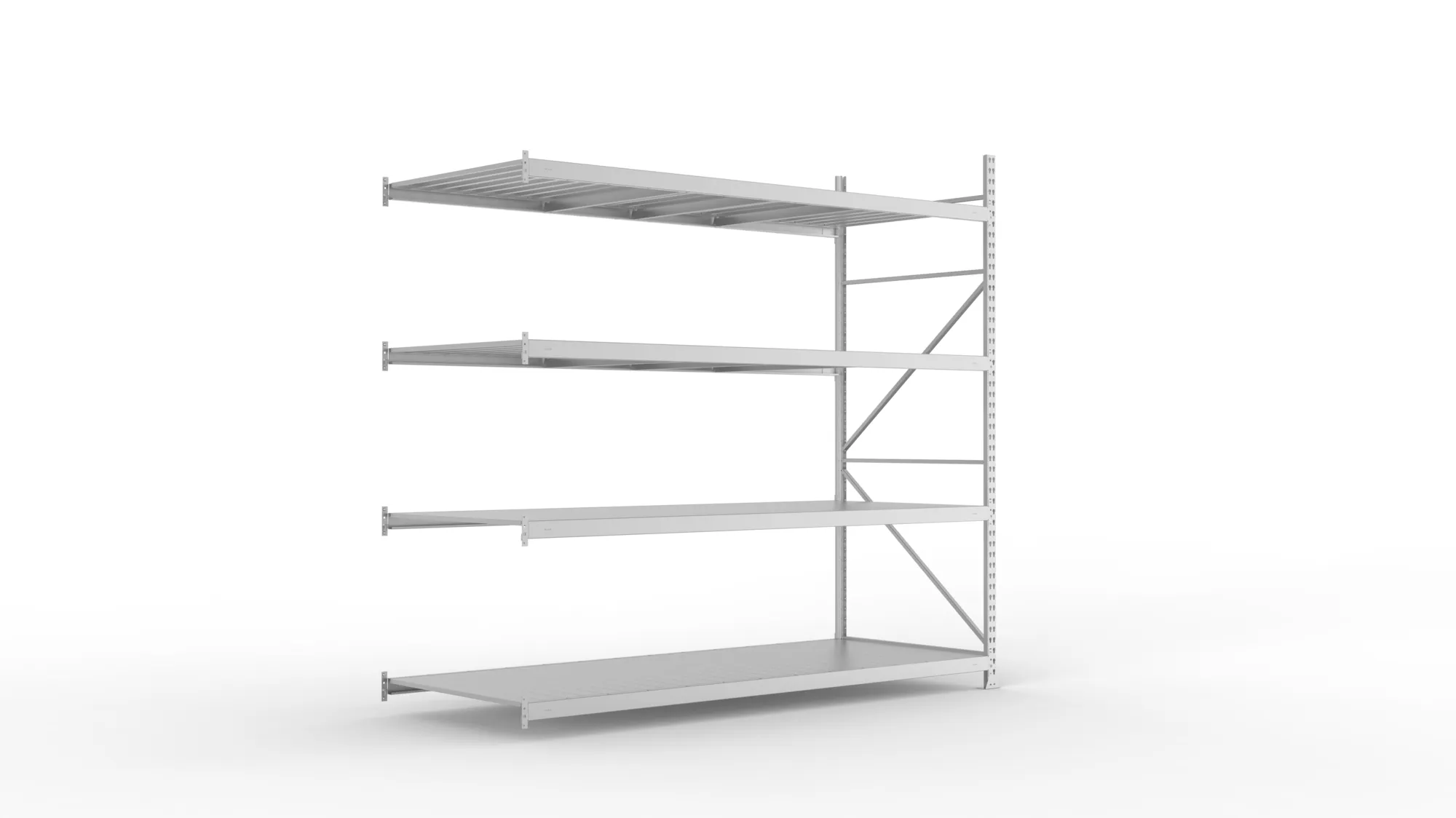 META MINI-RACK Weitspannregal | Anbauregal | 2500 x 2600 x 1050 mm | Fachlast 490 kg | Stahlpaneelböden | 4 Ebenen